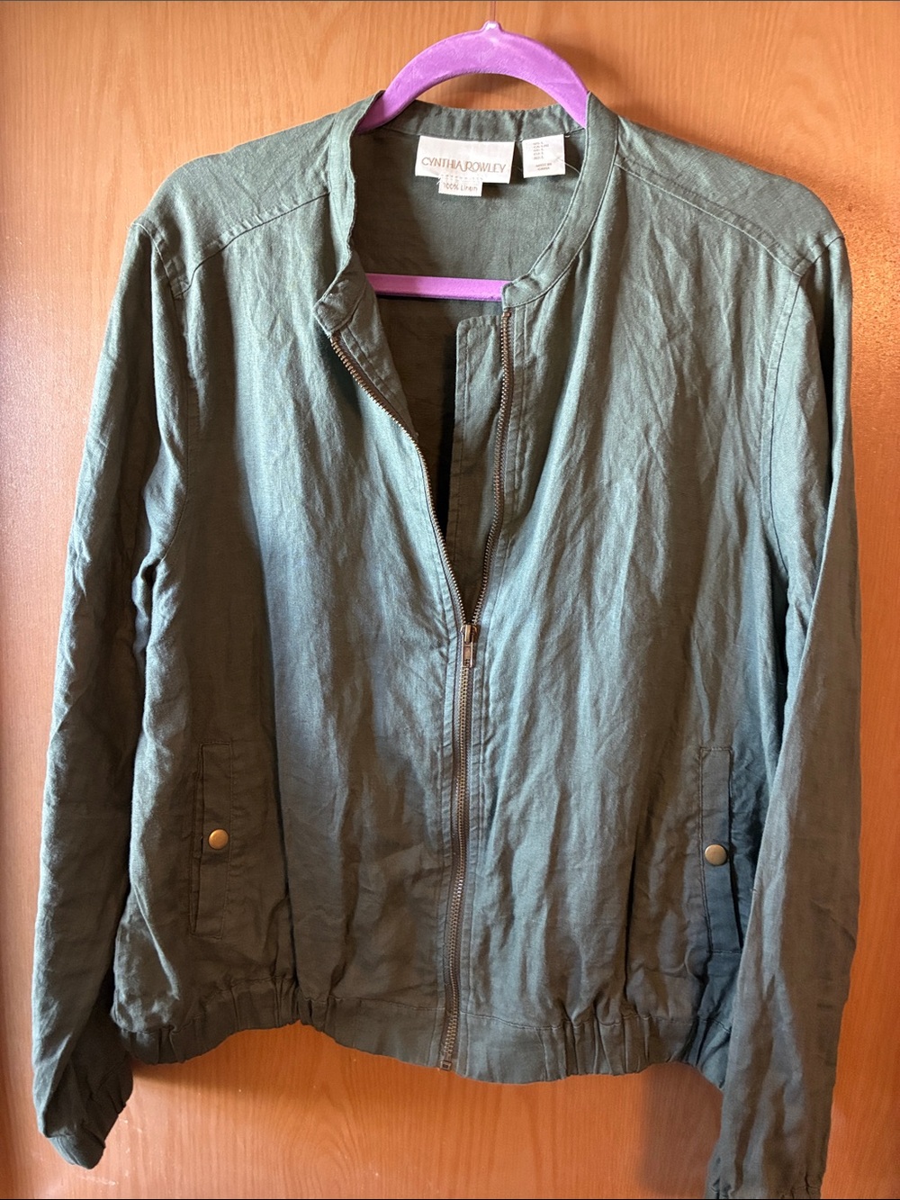 Cynthia Rowley Olive Green Zip-Front Bomber Jacket